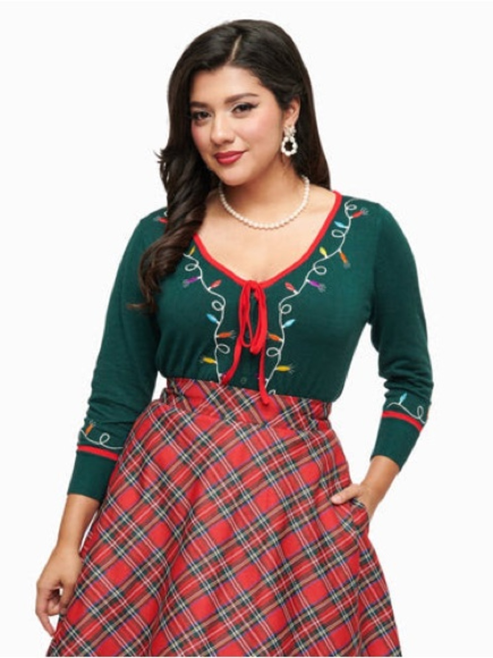 Unique Vintage Green Holiday Lights cropped cardigan